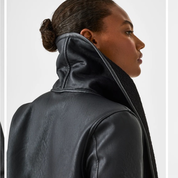 NWT SPANX FLEECE AND FAUX LEATHER LONG WRAP JACKET 🔥SOLD OUT🔥 - Picture 4 of 10